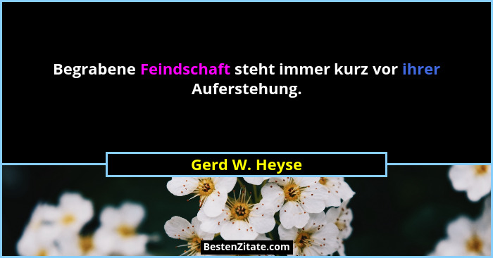 Begrabene Feindschaft steht immer kurz vor ihrer Auferstehung.... - Gerd W. Heyse
