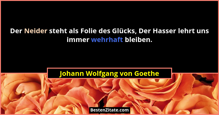 Der Neider steht als Folie des Glücks, Der Hasser lehrt uns immer wehrhaft bleiben.... - Johann Wolfgang von Goethe