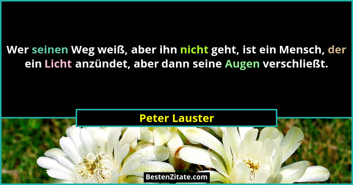 Wer seinen Weg weiß, aber ihn nicht geht, ist ein Mensch, der ein Licht anzündet, aber dann seine Augen verschließt.... - Peter Lauster