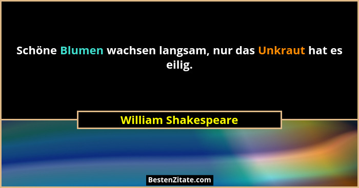 Schöne Blumen wachsen langsam, nur das Unkraut hat es eilig.... - William Shakespeare
