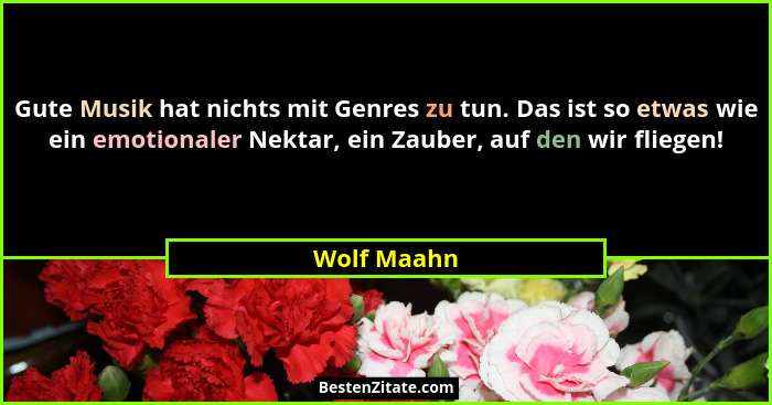 Gute Musik hat nichts mit Genres zu tun. Das ist so etwas wie ein emotionaler Nektar, ein Zauber, auf den wir fliegen!... - Wolf Maahn