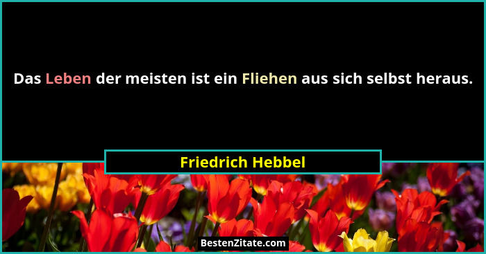 Das Leben der meisten ist ein Fliehen aus sich selbst heraus.... - Friedrich Hebbel