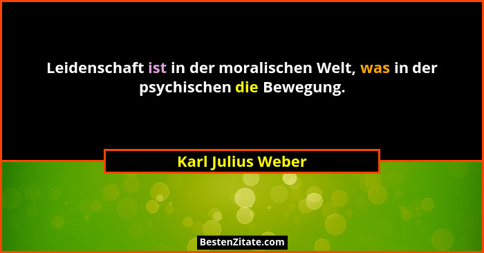 Leidenschaft ist in der moralischen Welt, was in der psychischen die Bewegung.... - Karl Julius Weber