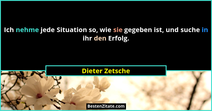 Ich nehme jede Situation so, wie sie gegeben ist, und suche in ihr den Erfolg.... - Dieter Zetsche