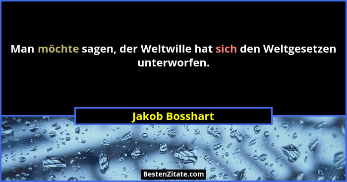 Man möchte sagen, der Weltwille hat sich den Weltgesetzen unterworfen.... - Jakob Bosshart