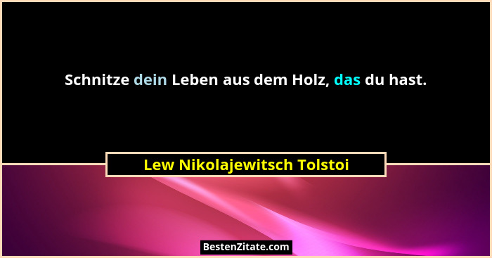 Schnitze dein Leben aus dem Holz, das du hast.... - Lew Nikolajewitsch Tolstoi