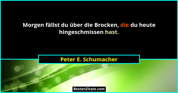 Morgen fällst du über die Brocken, die du heute hingeschmissen hast.... - Peter E. Schumacher