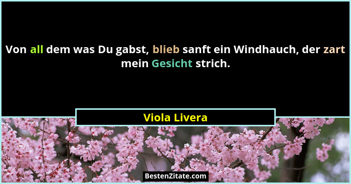 Von all dem was Du gabst, blieb sanft ein Windhauch, der zart mein Gesicht strich.... - Viola Livera