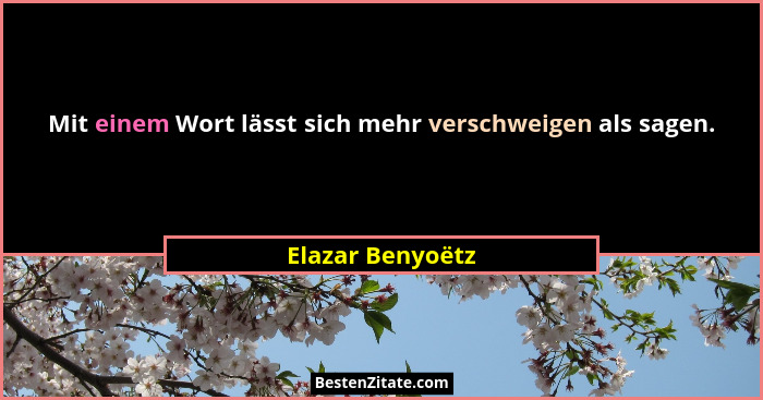 Mit einem Wort lässt sich mehr verschweigen als sagen.... - Elazar Benyoëtz