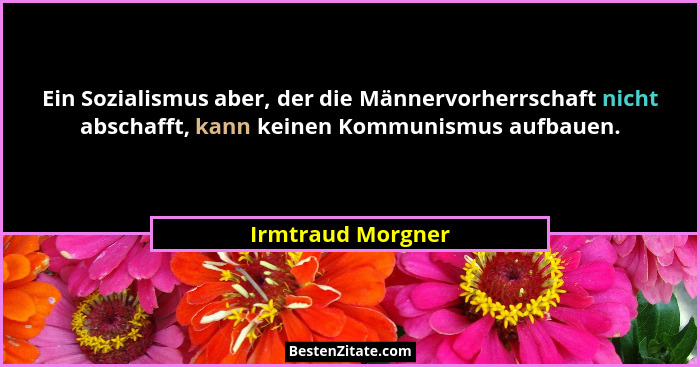 Ein Sozialismus aber, der die Männervorherrschaft nicht abschafft, kann keinen Kommunismus aufbauen.... - Irmtraud Morgner