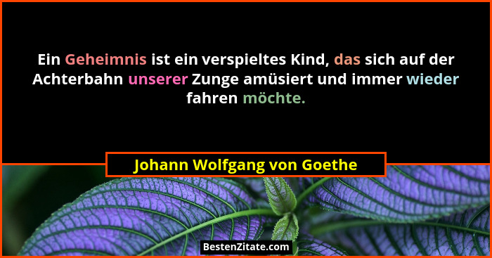 Ein Geheimnis ist ein verspieltes Kind, das sich auf der Achterbahn unserer Zunge amüsiert und immer wieder fahren möchte... - Johann Wolfgang von Goethe