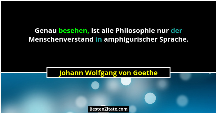 Genau besehen, ist alle Philosophie nur der Menschenverstand in amphigurischer Sprache.... - Johann Wolfgang von Goethe