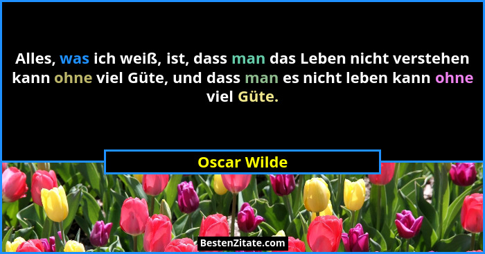 Alles, was ich weiß, ist, dass man das Leben nicht verstehen kann ohne viel Güte, und dass man es nicht leben kann ohne viel Güte.... - Oscar Wilde