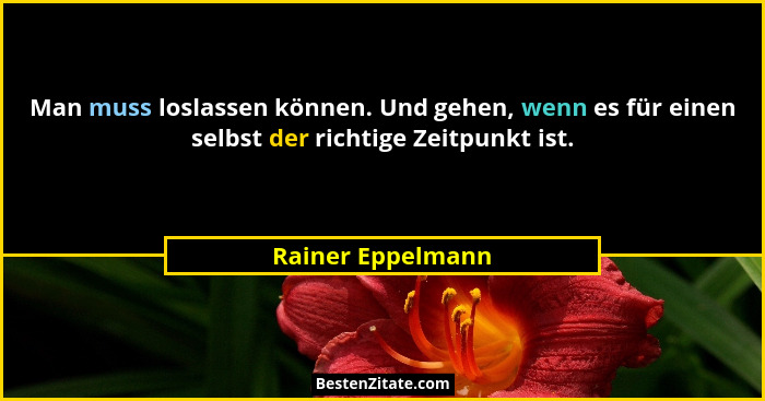 Man muss loslassen können. Und gehen, wenn es für einen selbst der richtige Zeitpunkt ist.... - Rainer Eppelmann