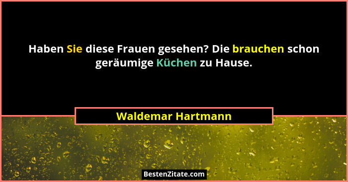 Haben Sie diese Frauen gesehen? Die brauchen schon geräumige Küchen zu Hause.... - Waldemar Hartmann