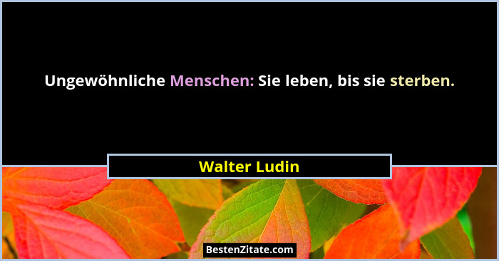 Ungewöhnliche Menschen: Sie leben, bis sie sterben.... - Walter Ludin