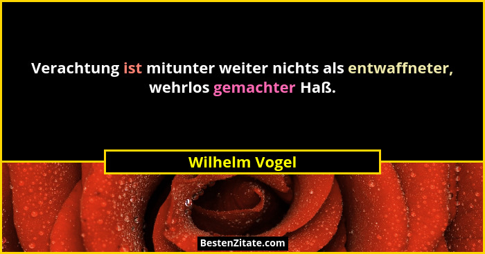 Verachtung ist mitunter weiter nichts als entwaffneter, wehrlos gemachter Haß.... - Wilhelm Vogel