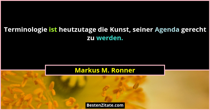 Terminologie ist heutzutage die Kunst, seiner Agenda gerecht zu werden.... - Markus M. Ronner