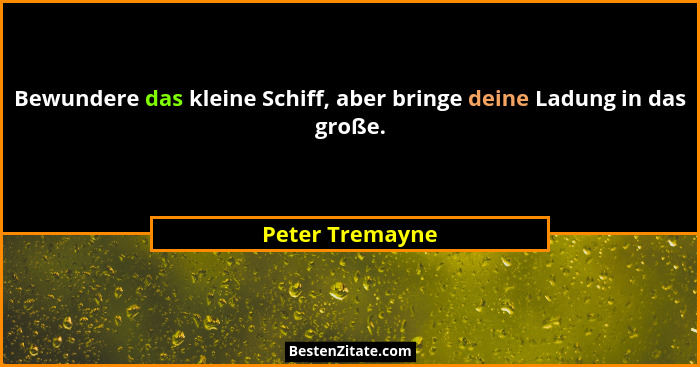 Bewundere das kleine Schiff, aber bringe deine Ladung in das große.... - Peter Tremayne