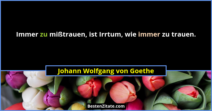 Immer zu mißtrauen, ist Irrtum, wie immer zu trauen.... - Johann Wolfgang von Goethe