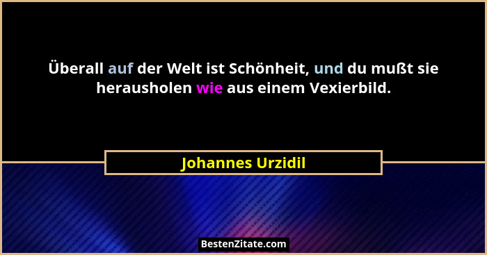 Überall auf der Welt ist Schönheit, und du mußt sie herausholen wie aus einem Vexierbild.... - Johannes Urzidil