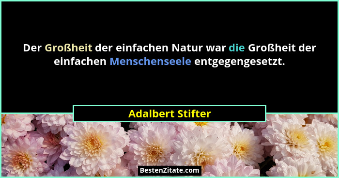 Der Großheit der einfachen Natur war die Großheit der einfachen Menschenseele entgegengesetzt.... - Adalbert Stifter