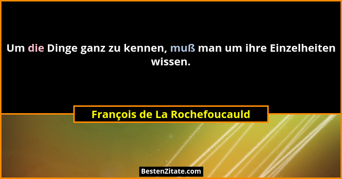 Um die Dinge ganz zu kennen, muß man um ihre Einzelheiten wissen.... - François de La Rochefoucauld