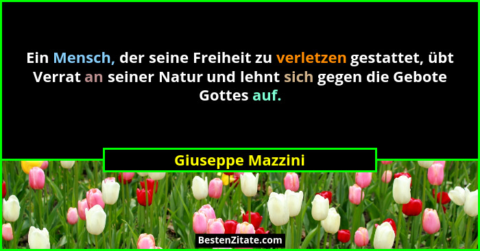 Ein Mensch, der seine Freiheit zu verletzen gestattet, übt Verrat an seiner Natur und lehnt sich gegen die Gebote Gottes auf.... - Giuseppe Mazzini