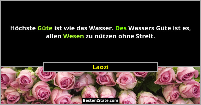 Höchste Güte ist wie das Wasser. Des Wassers Güte ist es, allen Wesen zu nützen ohne Streit.... - Laozi