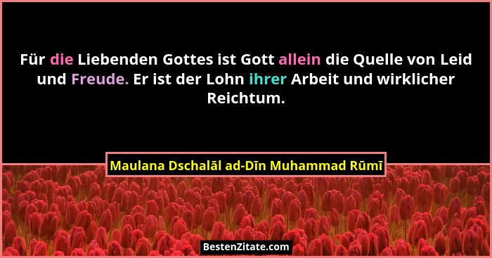 Für die Liebenden Gottes ist Gott allein die Quelle von Leid und Freude. Er ist der Lohn ihrer Arbeit und wirk... - Maulana Dschalāl ad-Dīn Muhammad Rūmī