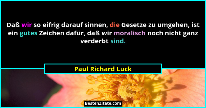 Daß wir so eifrig darauf sinnen, die Gesetze zu umgehen, ist ein gutes Zeichen dafür, daß wir moralisch noch nicht ganz verderbt s... - Paul Richard Luck