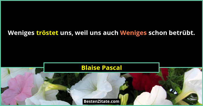 Weniges tröstet uns, weil uns auch Weniges schon betrübt.... - Blaise Pascal