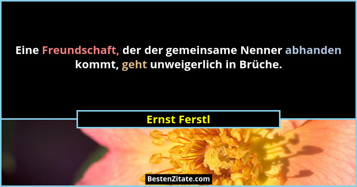 Eine Freundschaft, der der gemeinsame Nenner abhanden kommt, geht unweigerlich in Brüche.... - Ernst Ferstl
