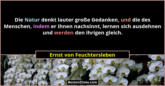 Die Natur denkt lauter große Gedanken, und die des Menschen, indem er ihnen nachsinnt, lernen sich ausdehnen und werden den... - Ernst von Feuchtersleben