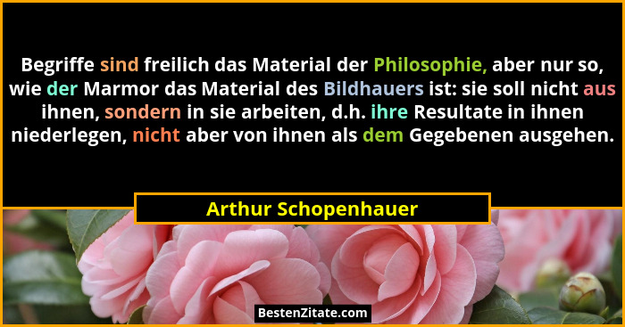 Begriffe sind freilich das Material der Philosophie, aber nur so, wie der Marmor das Material des Bildhauers ist: sie soll nicht... - Arthur Schopenhauer