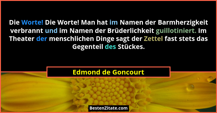 Die Worte! Die Worte! Man hat im Namen der Barmherzigkeit verbrannt und im Namen der Brüderlichkeit guillotiniert. Im Theater der... - Edmond de Goncourt