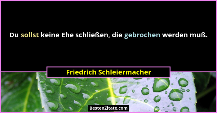 Du sollst keine Ehe schließen, die gebrochen werden muß.... - Friedrich Schleiermacher