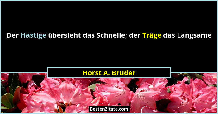 Der Hastige übersieht das Schnelle; der Träge das Langsame... - Horst A. Bruder