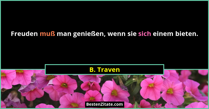 Freuden muß man genießen, wenn sie sich einem bieten.... - B. Traven