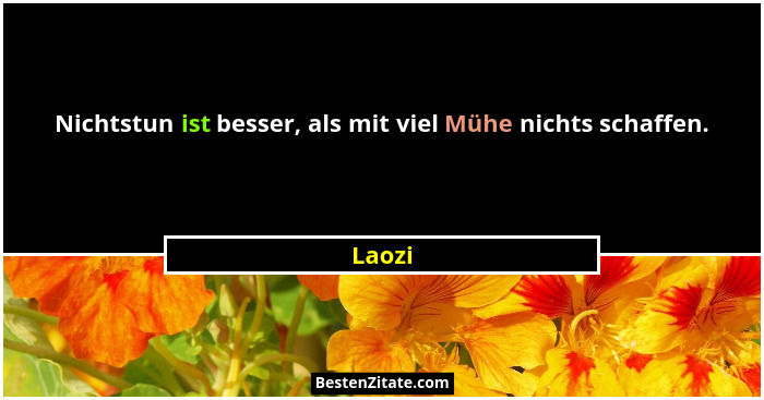Nichtstun ist besser, als mit viel Mühe nichts schaffen.... - Laozi