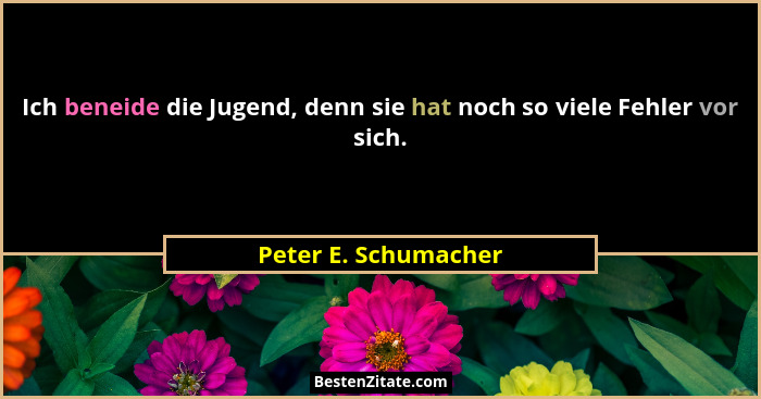Ich beneide die Jugend, denn sie hat noch so viele Fehler vor sich.... - Peter E. Schumacher