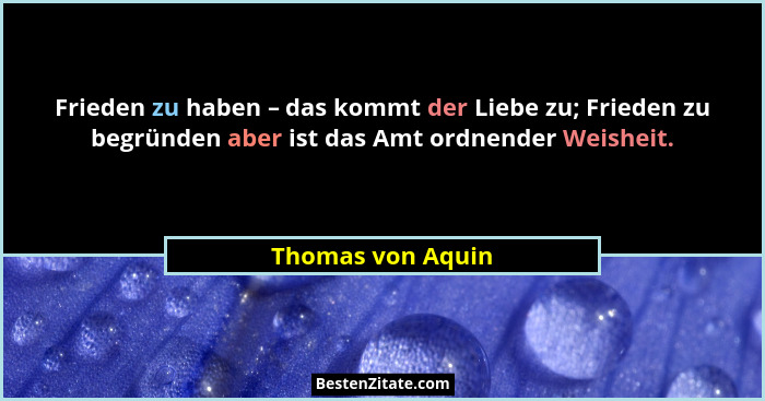 Frieden zu haben – das kommt der Liebe zu; Frieden zu begründen aber ist das Amt ordnender Weisheit.... - Thomas von Aquin
