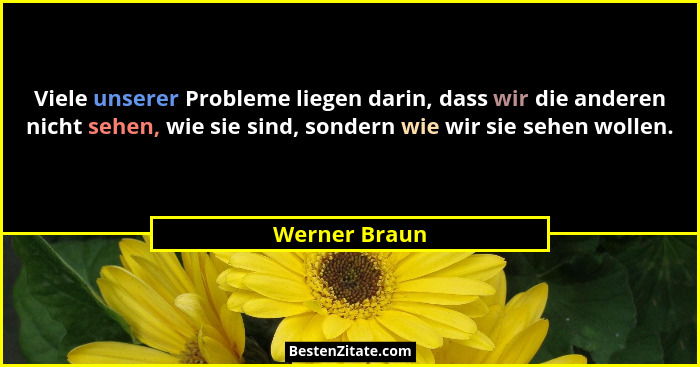 Viele unserer Probleme liegen darin, dass wir die anderen nicht sehen, wie sie sind, sondern wie wir sie sehen wollen.... - Werner Braun