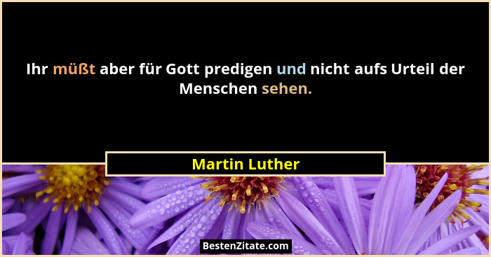Ihr müßt aber für Gott predigen und nicht aufs Urteil der Menschen sehen.... - Martin Luther