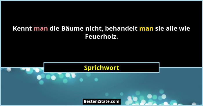Kennt man die Bäume nicht, behandelt man sie alle wie Feuerholz.... - Sprichwort