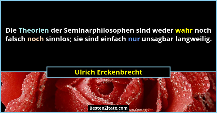 Die Theorien der Seminarphilosophen sind weder wahr noch falsch noch sinnlos; sie sind einfach nur unsagbar langweilig.... - Ulrich Erckenbrecht