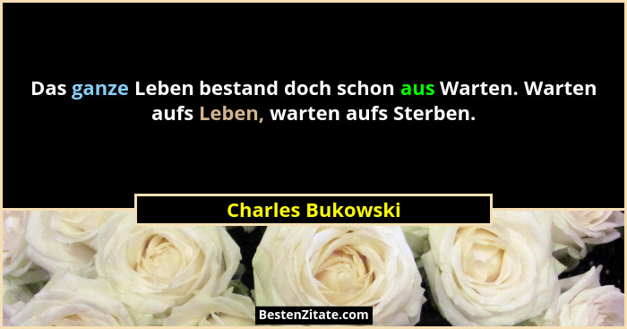 Das ganze Leben bestand doch schon aus Warten. Warten aufs Leben, warten aufs Sterben.... - Charles Bukowski