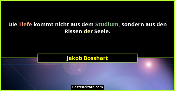 Die Tiefe kommt nicht aus dem Studium, sondern aus den Rissen der Seele.... - Jakob Bosshart