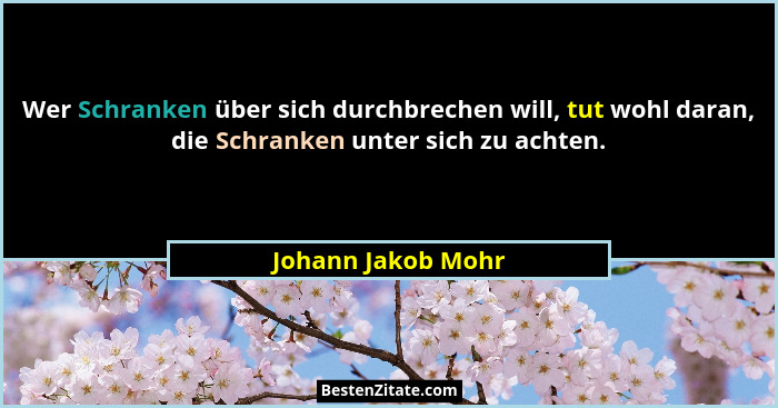 Wer Schranken über sich durchbrechen will, tut wohl daran, die Schranken unter sich zu achten.... - Johann Jakob Mohr