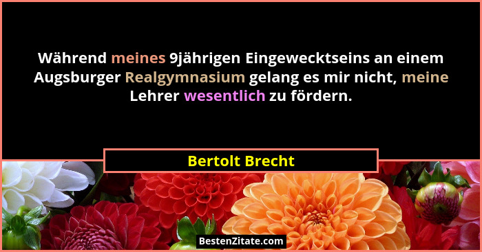 Während meines 9jährigen Eingewecktseins an einem Augsburger Realgymnasium gelang es mir nicht, meine Lehrer wesentlich zu fördern.... - Bertolt Brecht